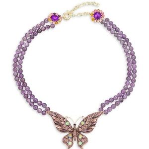 EYE CANDY LA Luxe Leah Butterfly Metal Alloy Agate & Glass Crystal Stmt Necklace